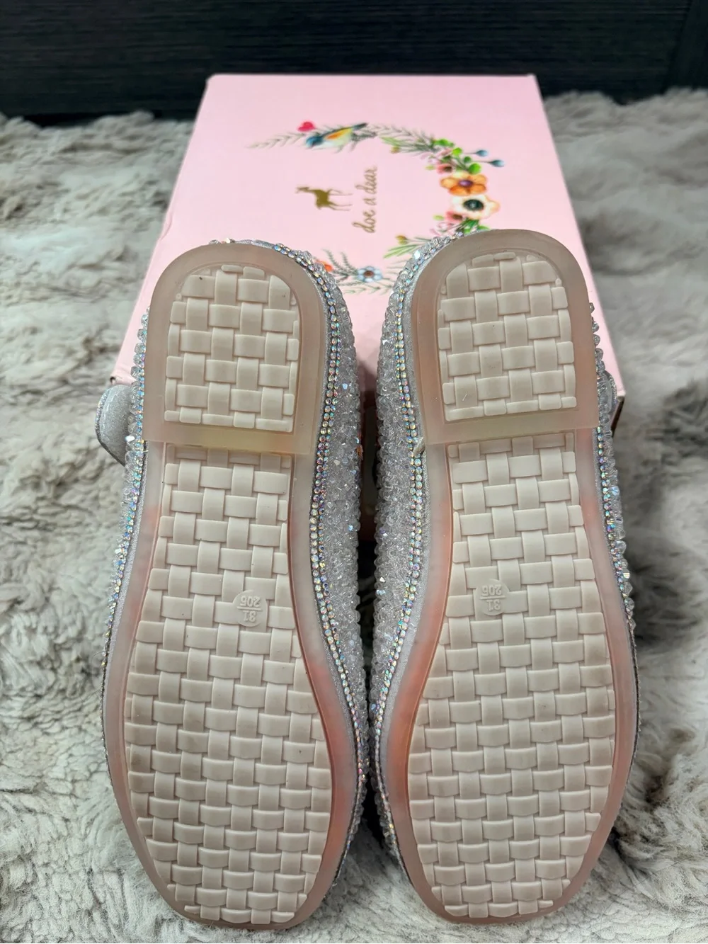 Girls Pink Glitter Crystal Mary Jane Dress Shoes with Strap